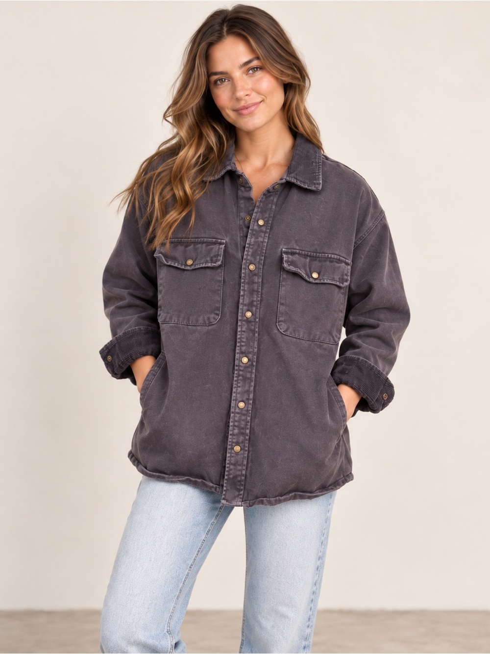 Washed Charcoal Oversized Utility Shacket / Shirt Jacket